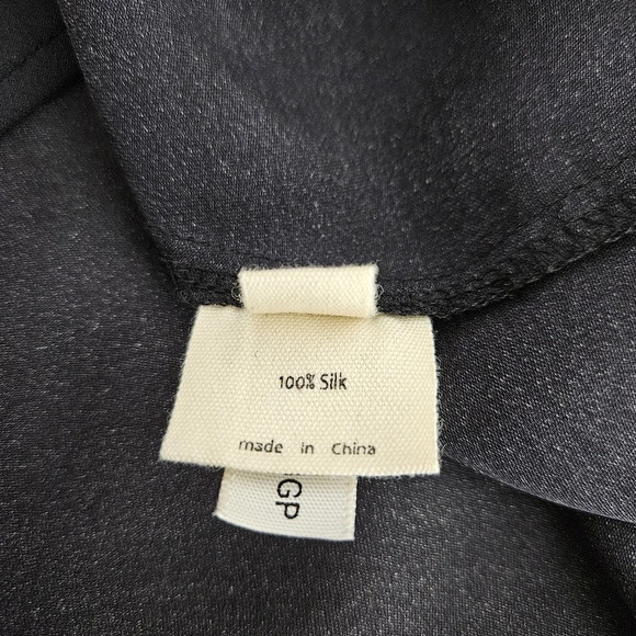 L'AGENCE Blouse Silk Black Tie Dye Short Sleeve Keyhole Back Top Shirt - Picture 7 of 8